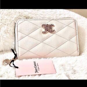 Juicy Couture White Quilted Wallet with Zip-Around Closure